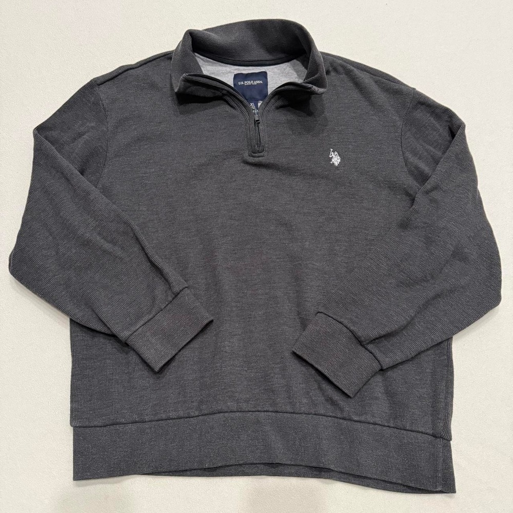 US Polo Assn Mens XL Quarter Zip Pullover Charcoal Gray Ribbed Sweater 11A254Z5